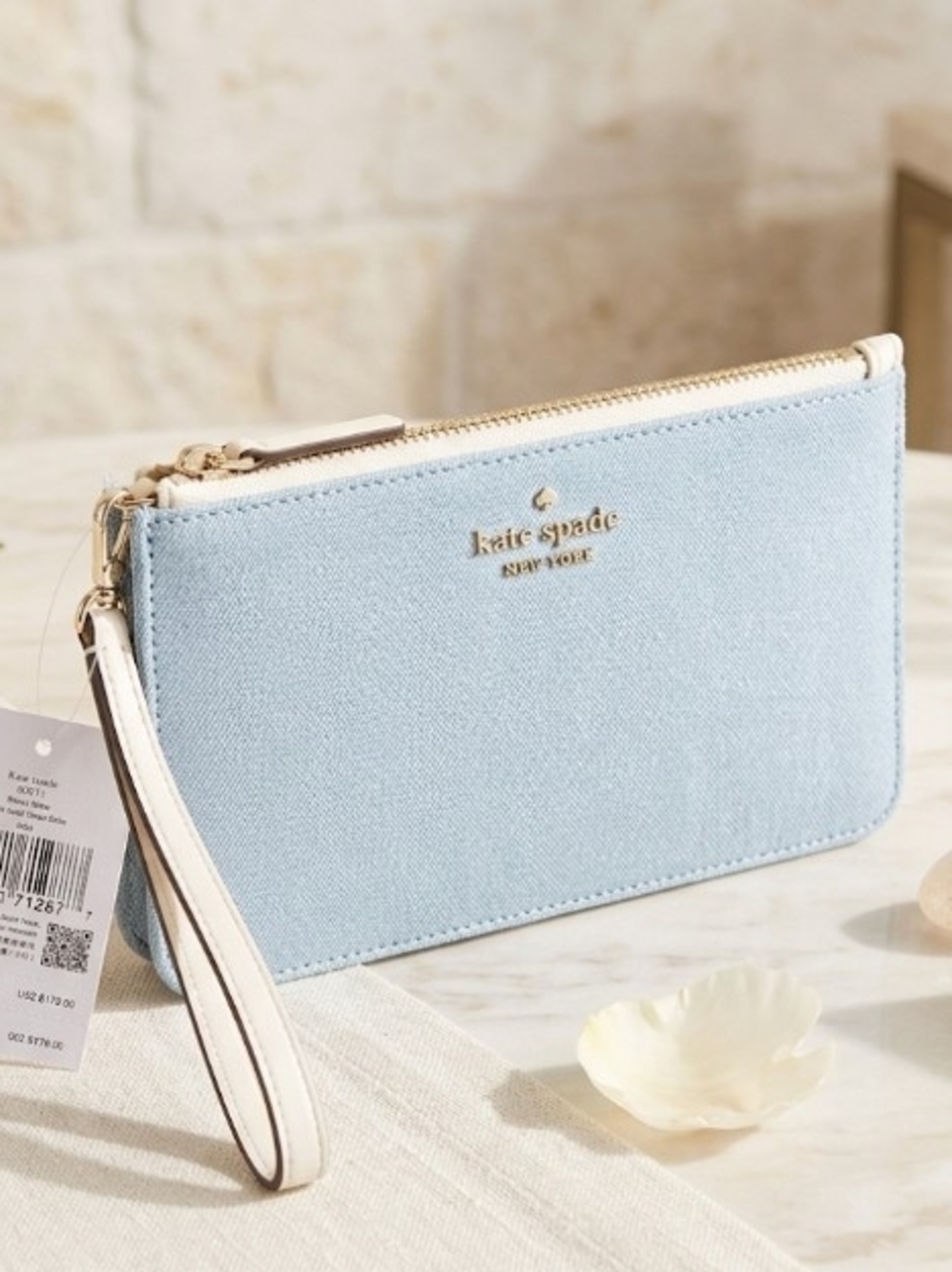 kate spade New York Denim Wristlet Clutch/Silvertone NWT